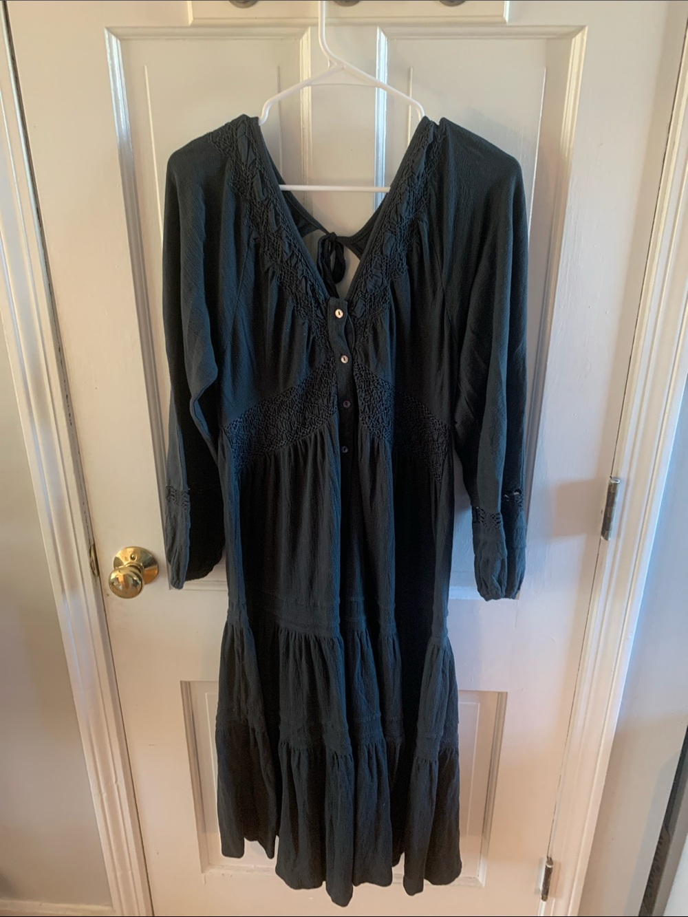Lucky Brand Black Long-Sleeve Tiered Maxi Dress